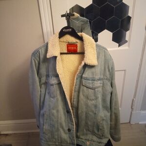 GUESS Men's Denim Jacket with Sherpa Lining
